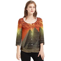 Pyramids Egypt Monument Landmark Sunrise Sunset Egyptian Chiffon Quarter Sleeve Blouse by Proyonanggan