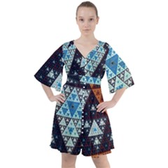 Fractal Triangle Geometric Abstract Pattern Boho Button Up Dress