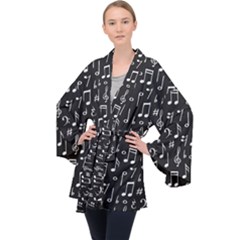 Chalk Music Notes Signs Seamless Pattern Long Sleeve Velvet Kimono 