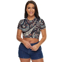 Paisley Print Musical Notes7 Side Button Cropped T-shirt by RiverRootz