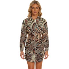 Paisley Print Musical Notes5 Womens Long Sleeve Shirt Dress