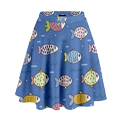 Sea Fish Blue Submarine Animals Patteen High Waist Skirt