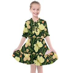 Flowers Rose Blossom Pattern Kids  All Frills Chiffon Dress