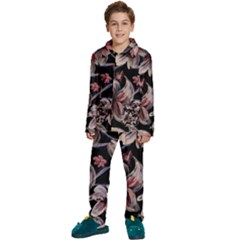 Flowers Floral Pattern Design Kids  Long Sleeve Velvet Pajamas Set