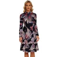 Flowers Floral Pattern Design Long Sleeve Shirt Collar A-line Dress