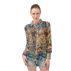 Paper Scattered Vintage Long Sleeve Chiffon Shirt