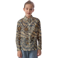 Brown Vintage Background Vintage Floral Pattern Kids  Long Sleeve Shirt