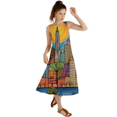 City New York Nyc Skyscraper Skyline Downtown Night Business Urban Travel Landmark Building Architec Summer Maxi Dress