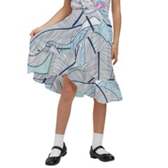 Tropical Flower Seamless Pattern Kids  Ruffle Flared Wrap Midi Skirt