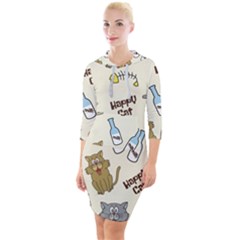 Happy Cats Pattern Background Quarter Sleeve Hood Bodycon Dress