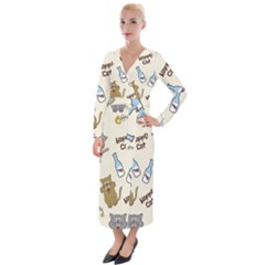 Happy Cats Pattern Background Velvet Maxi Wrap Dress by Grandong