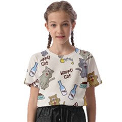 Happy Cats Pattern Background Kids  Basic T-shirt