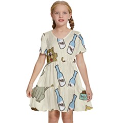 Happy Cats Pattern Background Kids  Short Sleeve Tiered Mini Dress