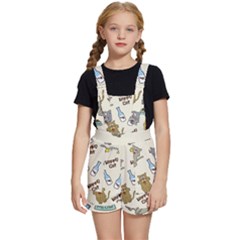 Happy Cats Pattern Background Kids  Short Overalls