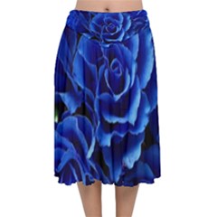 Blue Roses Flowers Plant Romance Blossom Bloom Nature Flora Petals Velvet Flared Midi Skirt