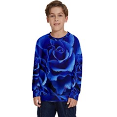 Blue Roses Flowers Plant Romance Blossom Bloom Nature Flora Petals Kids  Crewneck Sweatshirt