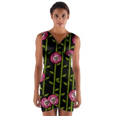 Abstract Rose Garden Wrap Front Bodycon Dress