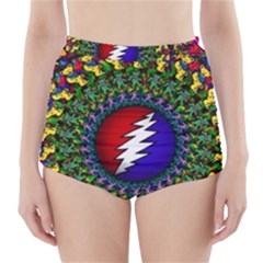 Grateful Dead Bear Pattern High-waisted Bikini Bottoms by Maspions