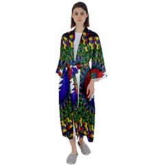 Grateful Dead Bear Pattern Maxi Satin Kimono
