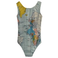 Vintage World Map Kids  Cut-out Back One Piece Swimsuit