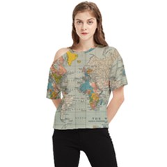 Vintage World Map One Shoulder Cut Out T-shirt