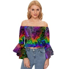 Pride Marble Off Shoulder Flutter Bell Sleeve Top