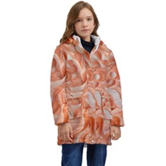 Peach Fuzz Elegant Print Abstract Design Kids  Hooded Longline Puffer Jacket by dflcprintsclothing
