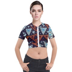 Fractal Triangle Geometric Abstract Pattern Short Sleeve Cropped Jacket