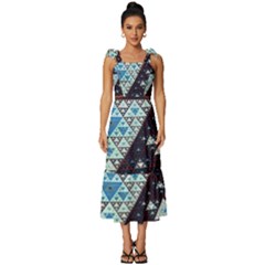 Fractal Triangle Geometric Abstract Pattern Tie-strap Tiered Midi Chiffon Dress by Cemarart