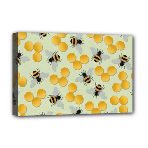 Bees Pattern Honey Bee Bug Honeycomb Honey Beehive Deluxe Canvas 18  X 12  (stretched)