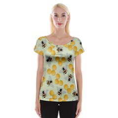 Bees Pattern Honey Bee Bug Honeycomb Honey Beehive Cap Sleeve Top