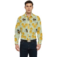 Bees Pattern Honey Bee Bug Honeycomb Honey Beehive Men s Long Sleeve Shirt