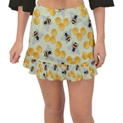 Bees Pattern Honey Bee Bug Honeycomb Honey Beehive Fishtail Mini Chiffon Skirt