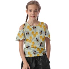 Bees Pattern Honey Bee Bug Honeycomb Honey Beehive Kids  Butterfly Cutout T-shirt