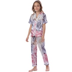 Pastel Rose  Flower Blue Pink White Kids  Satin Short Sleeve Pajamas Set
