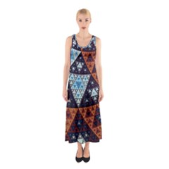 Fractal Triangle Geometric Abstract Pattern Sleeveless Maxi Dress