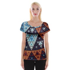 Fractal Triangle Geometric Abstract Pattern Cap Sleeve Top