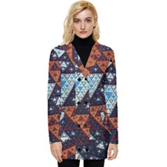 Fractal Triangle Geometric Abstract Pattern Button Up Hooded Coat 