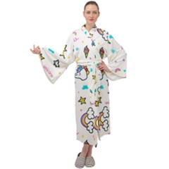 Unicorns Rainbows Seamless Pattern Maxi Velvet Kimono