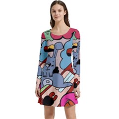 Graffiti Monster Street Theme Long Sleeve Velour Skater Dress by Bedest