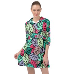 Pattern Leaves Background Nature Mini Skater Shirt Dress by Proyonanggan