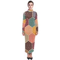 Abstract Hex Hexagon Grid Pattern Honeycomb Turtleneck Maxi Dress