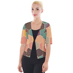 Abstract Hex Hexagon Grid Pattern Honeycomb Cropped Button Cardigan