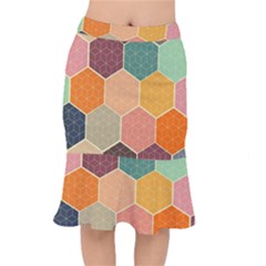 Abstract Hex Hexagon Grid Pattern Honeycomb Short Mermaid Skirt