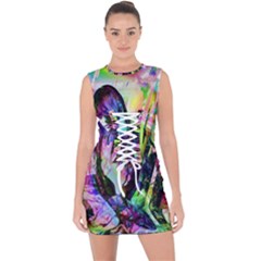 In Orbit Prismatic Lace Up Front Bodycon Dress