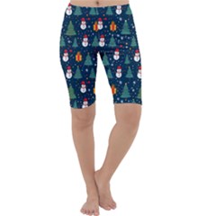 Snow Snowman Tree Christmas Tree Cropped Leggings 