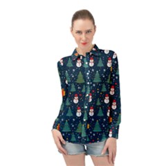 Snow Snowman Tree Christmas Tree Long Sleeve Chiffon Shirt