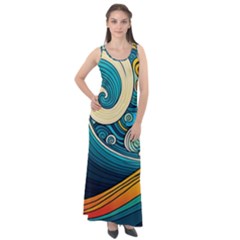 Waves Ocean Sea Abstract Whimsical Abstract Art 3 Sleeveless Velour Maxi Dress by Ndabl3x