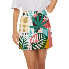Abstract Seamless Pattern With Tropical Leaves Mini Front Wrap Skirt