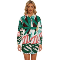 Abstract Seamless Pattern With Tropical Leaves Womens Long Sleeve Shirt Dress